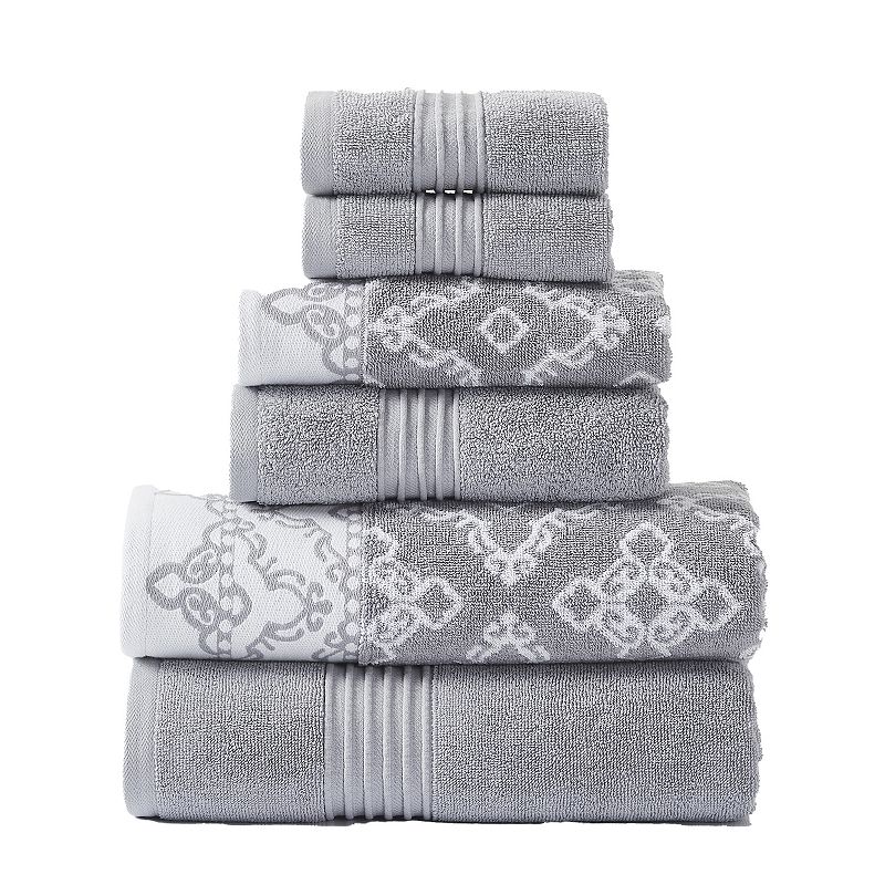 6pc Checkered Bath Towel Set Silver - Cassadecor