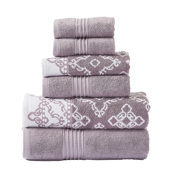 Modern Threads 6-Piece Yarn Dyed Jacquard/Solid Bath Towel Set