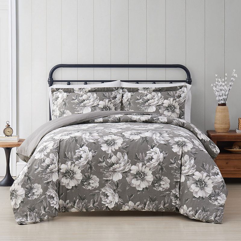 Cottage Classics Rochelle Floral 3-piece Comforter Set with Shams, Grey, Tw