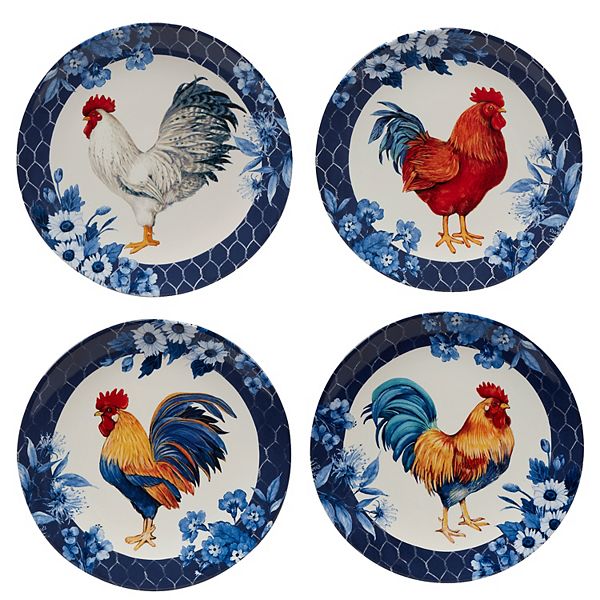 Certified International Indigo Rooster 4 Pc Dinner Plate Set