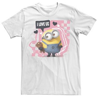 Men's Minions I Love Us Pink Checkered Portrait Tee