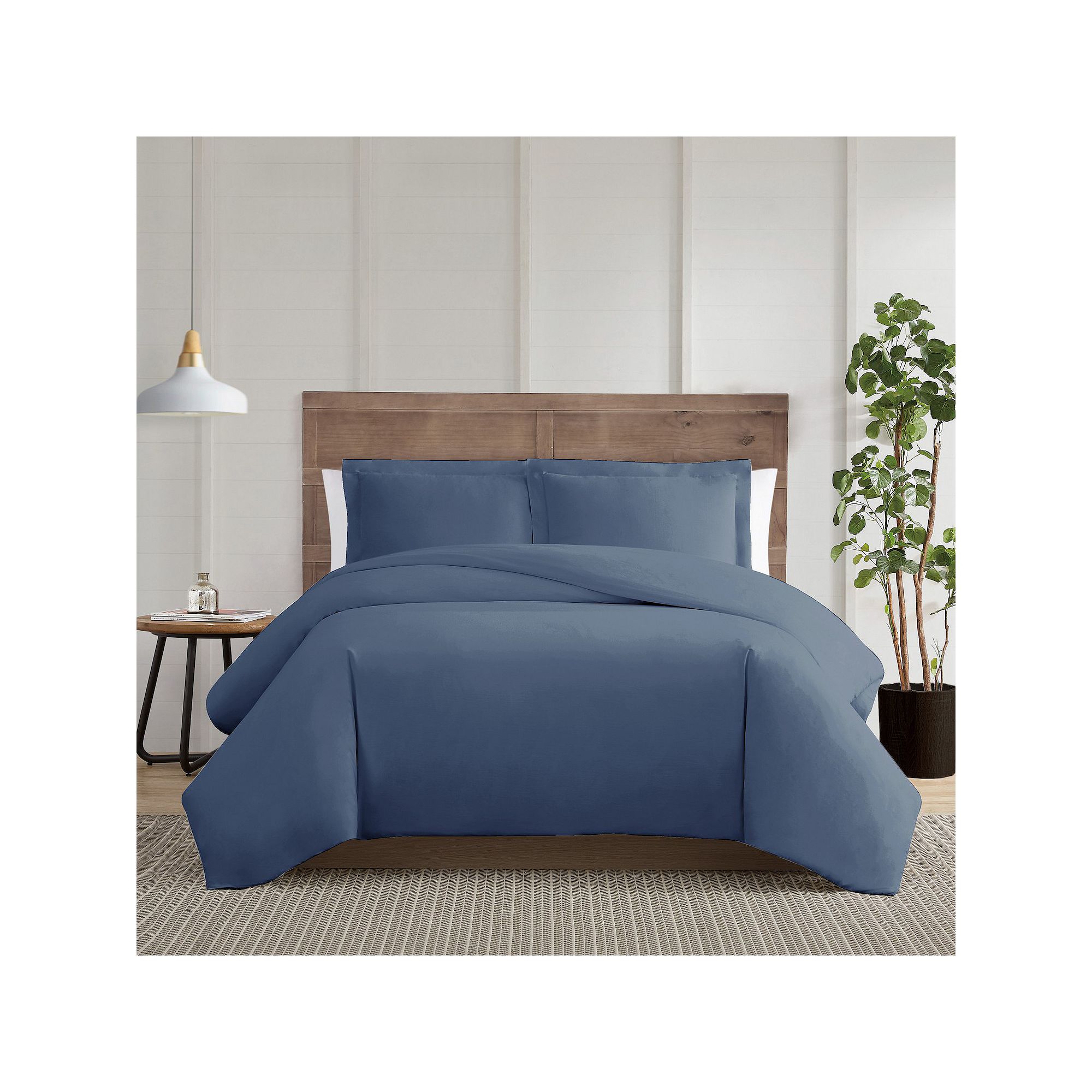 Truly Calm Silver Cool White Duvet Cover Set with Shams, Blue