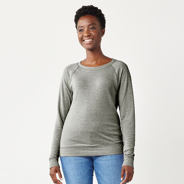 Lululemon Womens Shirt Long Sleeve Scoop Neck Top Striped Gray