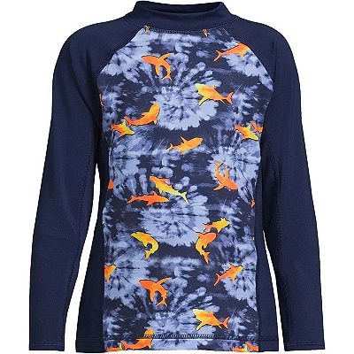 Lands End Boys Husky Mock Neck Long Sleeve UPF 50 Swim Rash Guard