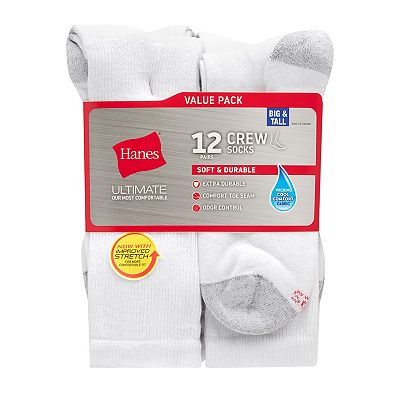 Hanes Ultimate Men s 12 Pack Soft Durable Crew Socks