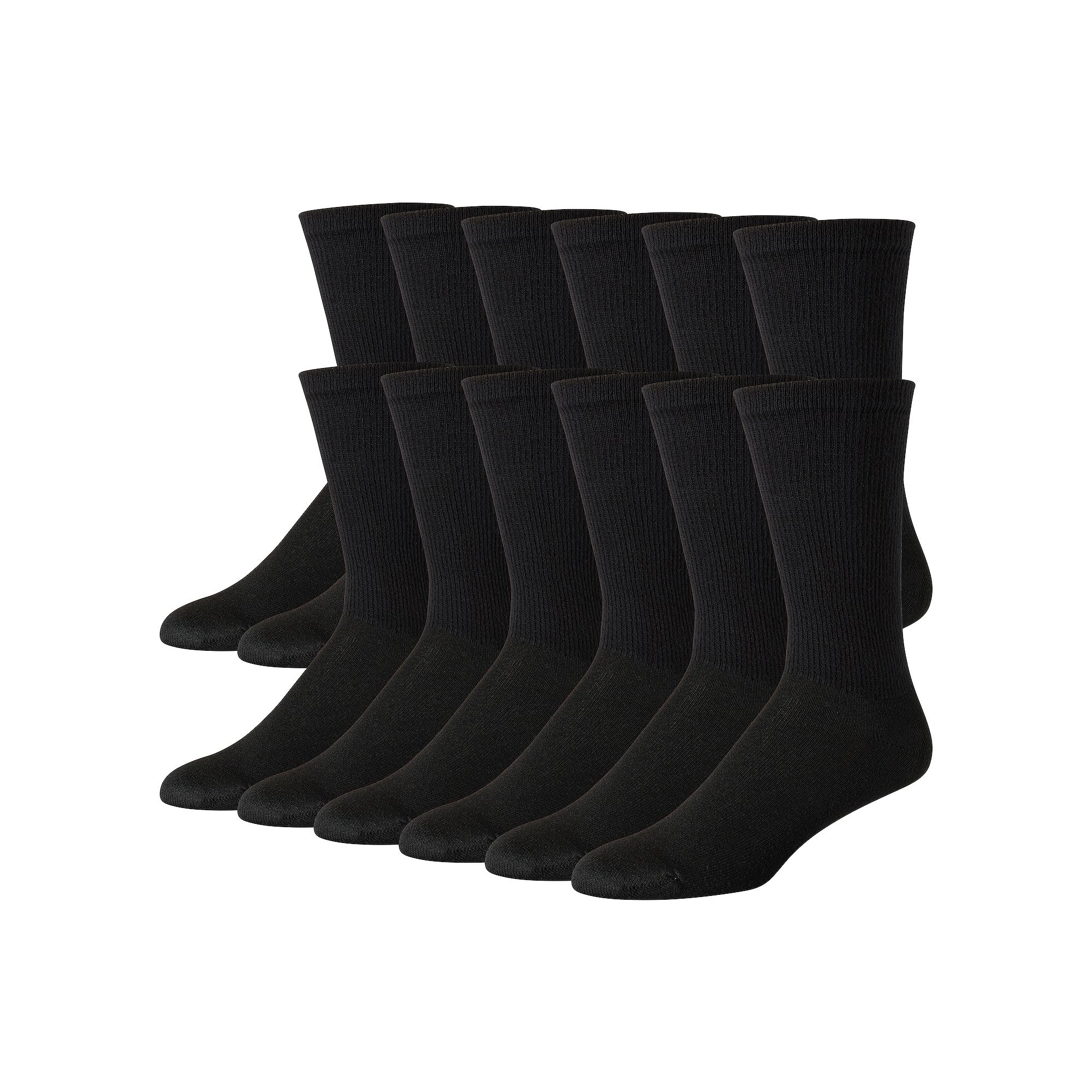 Hanes Ultimate Mens 12-Pack Soft & Durable Crew Socks, Size: 12-14, Black