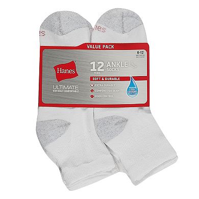 Men's Hanes Ultimate 12-pack Soft & Durable Ankle Socks