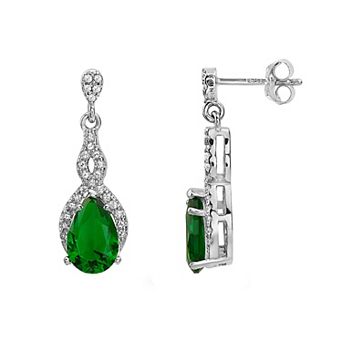 Sterling Silver Emerald Drop Earrings