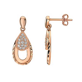 18k Rose Gold Sterling Silver Cubic Zirconia Drop Earrings