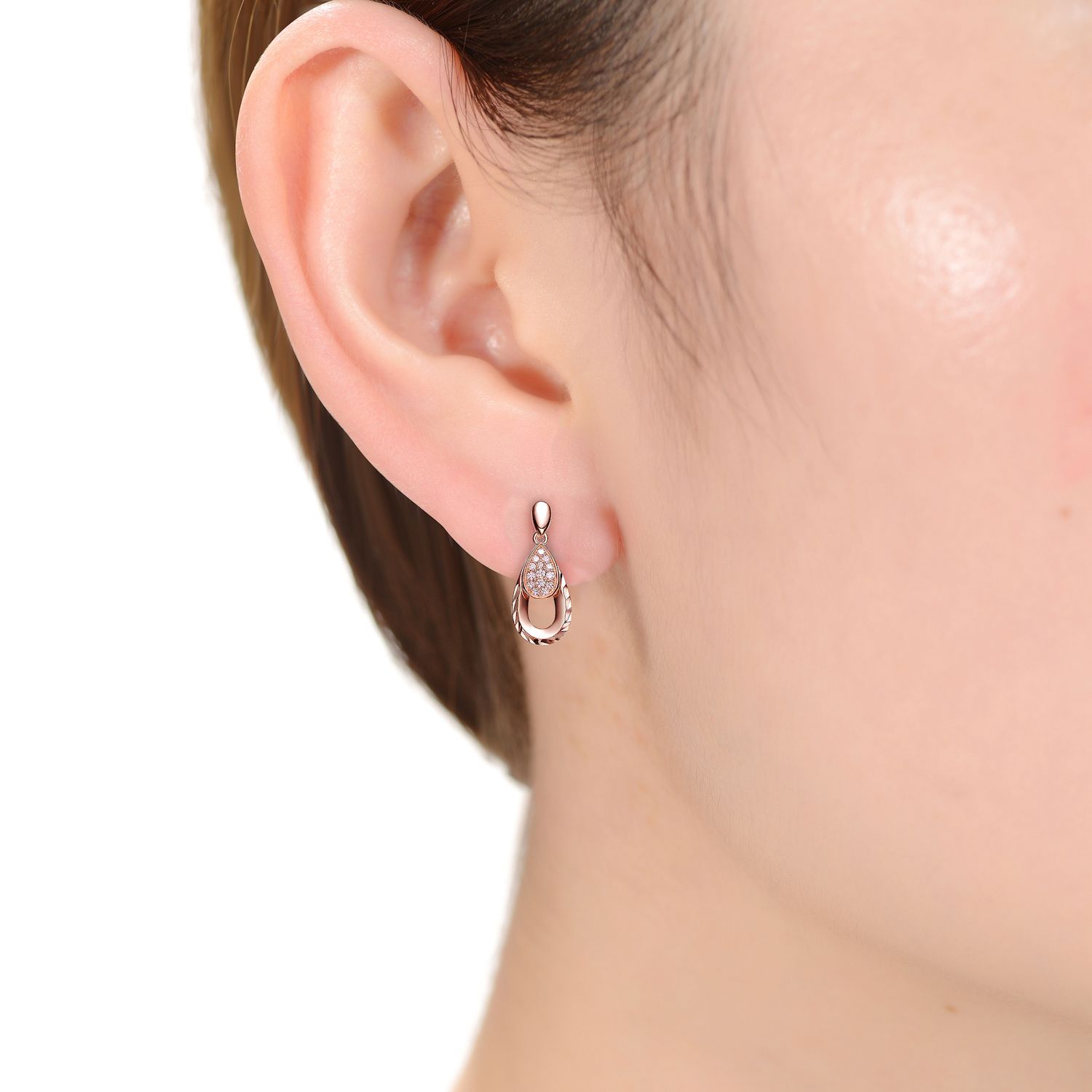 Rose Gold Plated 925 Silver Drop Earrings With Cubic Zirconia - Wedding & Gift