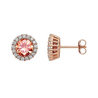 18k Rose Gold Over Sterling Silver Champagne Cubic Zirconia Stud Earrings