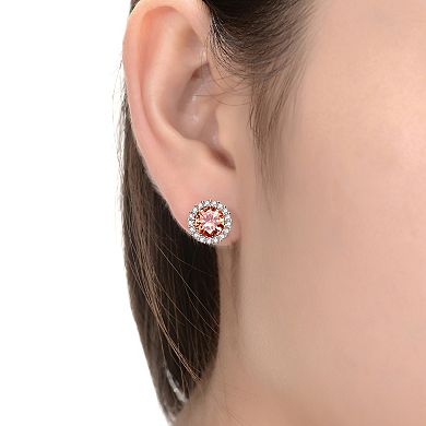 18k Rose Gold Over Sterling Silver Champagne Cubic Zirconia Stud Earrings