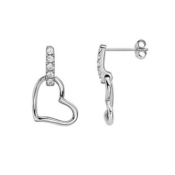 Sterling Silver Cubic Zirconia Heart Drop Earrings