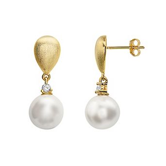 14k Gold Over Sterling Silver Freshwater Cultured Pearl Drop Earrings