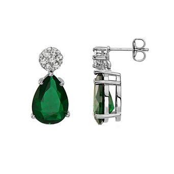 Sterling Silver Green Cubic Zirconia Drop Earrings