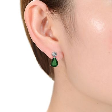 Sterling Silver Green Cubic Zirconia Drop Earrings