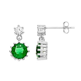 Sterling Silver Green Cubic Zirconia Drop Earrings