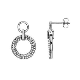 Sterling Silver Cubic Zirconia Circle Drop Earrings