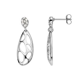 Sterling Silver Cubic Zirconia Oblong Oval Drop Earrings
