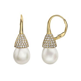 14k Gold Over Sterling Silver Freshwater Cultured Pearl Drop Earrings