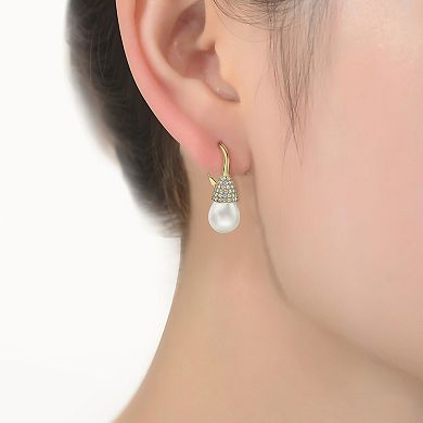 14k Gold Over Sterling Silver Freshwater Cultured Pearl Drop Earrings