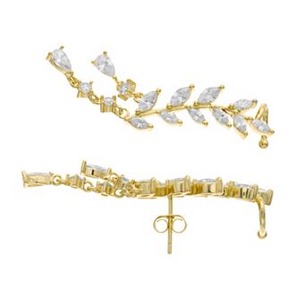 Sterling Silver Cubic Zirconia Leaves Drop Earrings