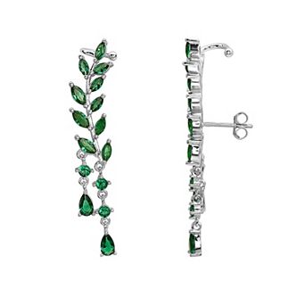 Sterling Silver Cubic Zirconia Leaves Drop Earrings