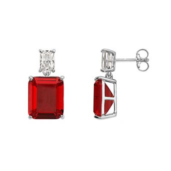 Sterling Silver Red Cubic Zirconia Drop Earrings