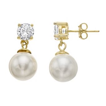 18k Gold Over Silver Freshwater Cultured Pearl Drop Earrings