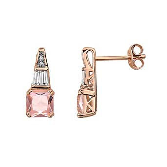 18k Rose Gold Over Sterling Silver Cubic Zirconia Leverback Earrings