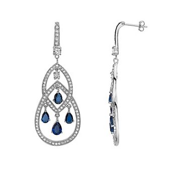 Sterling Silver Cubic Zirconia Interlocked Teardrop Drop Earrings