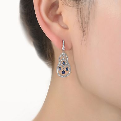 Sterling Silver Cubic Zirconia Interlocked Teardrop Drop Earrings