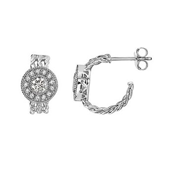 Sterling Silver Round Cubic Zirconia Hoop Earrings