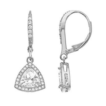 Sterling Silver Cubic Zirconia Triangle Drop Earrings