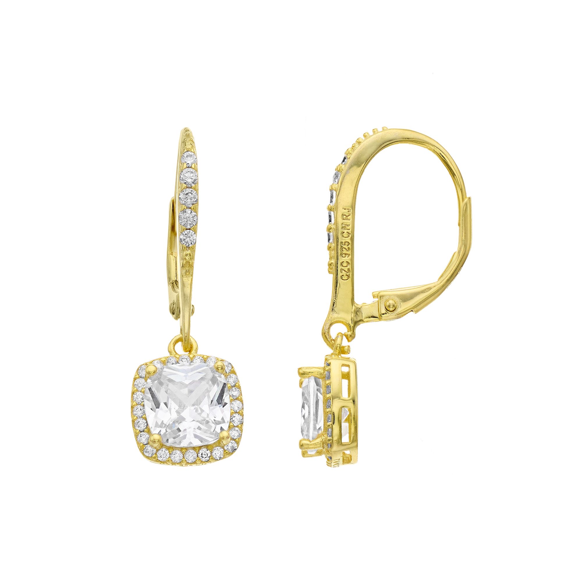 Sterling Silver Cubic Zirconia Drop Earrings, Womens, Gold Tone