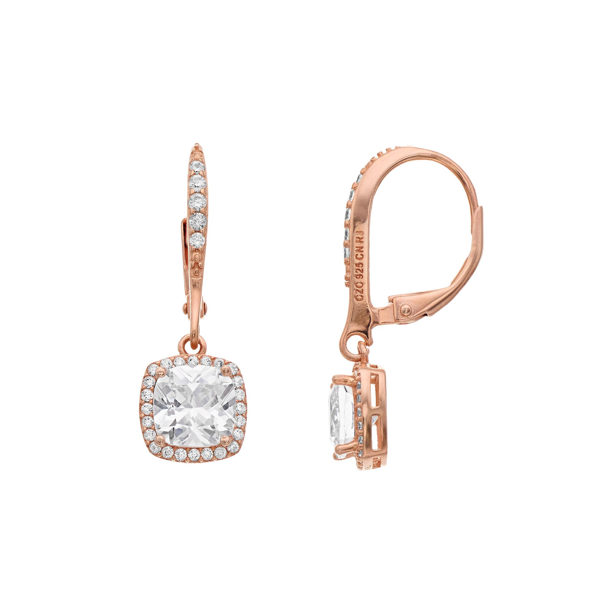 Sterling Silver Cubic Zirconia Drop Earrings, Womens, Pink Tone