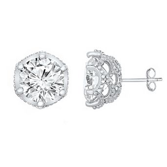 Sterling Silver Cubic Zirconia Round Stud Earrings