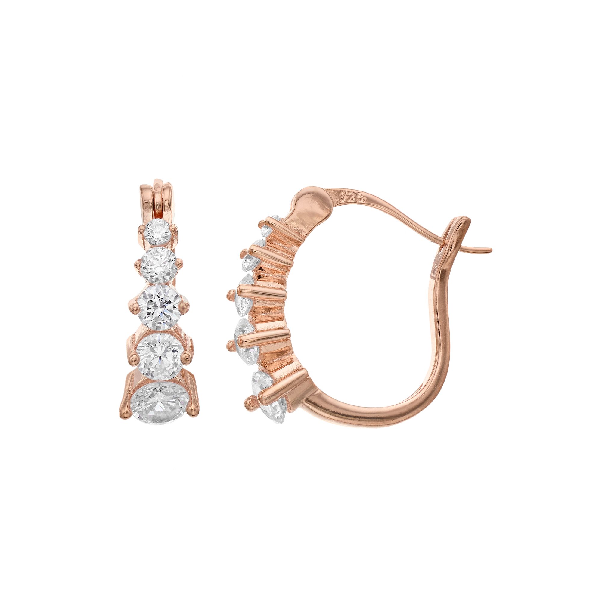 Sterling Silver Round Cubic Zirconia Hoop Earrings, Womens, Pink Tone