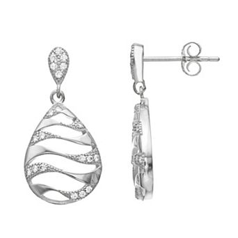 Sterling Silver Round Cubic Zirconia Drop Earrings