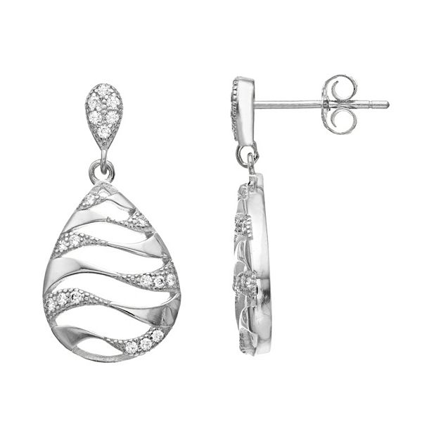 Sterling Silver Cubic Zirconia Circle Drop Earrings main image 0
