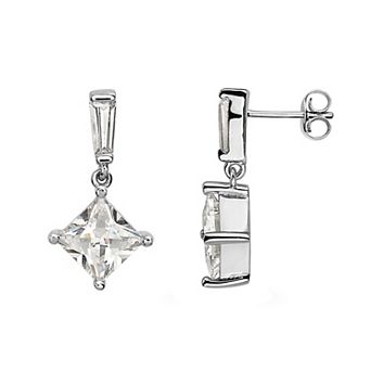 Sterling Silver Square Cubic Zirconia Drop Earrings