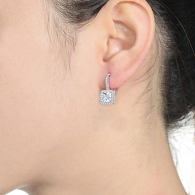 Sterling Silver Cubic Zirconia Square Drop Earrings