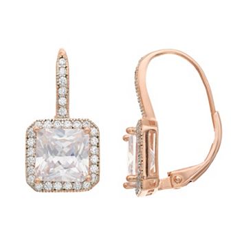 Sterling Silver Cubic Zirconia Square Drop Earrings