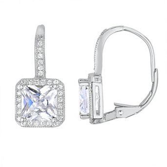 Sterling Silver Cubic Zirconia Square Drop Earrings