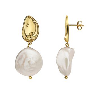 14k Gold Over Sterling Silver Freshwater Pearl Drop Earrings