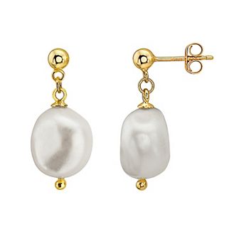 14k Gold Over Sterling Silver Freshwater Cultured Pearl Drop Earrings
