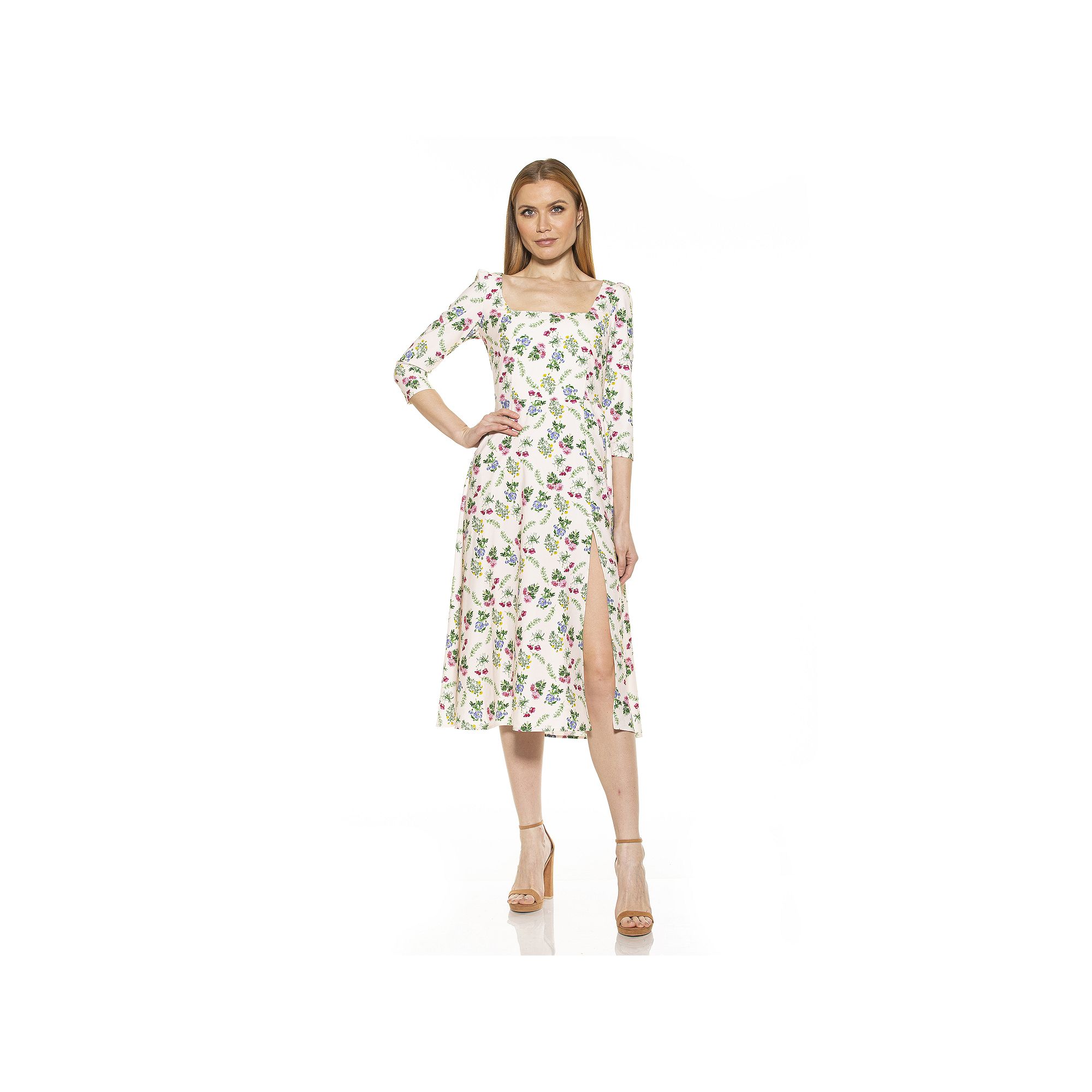 Womens ALEXIA ADMOR Sage Squareneck Midi Fit & Flare Dress, Size: 8, Engli