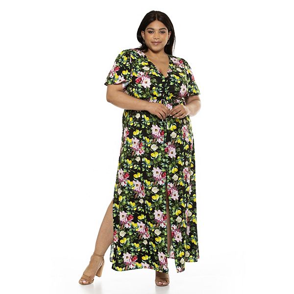 Plus Size ALEXIA ADMOR Gianna V-Neck Flutter Sleeve Maxi Dress