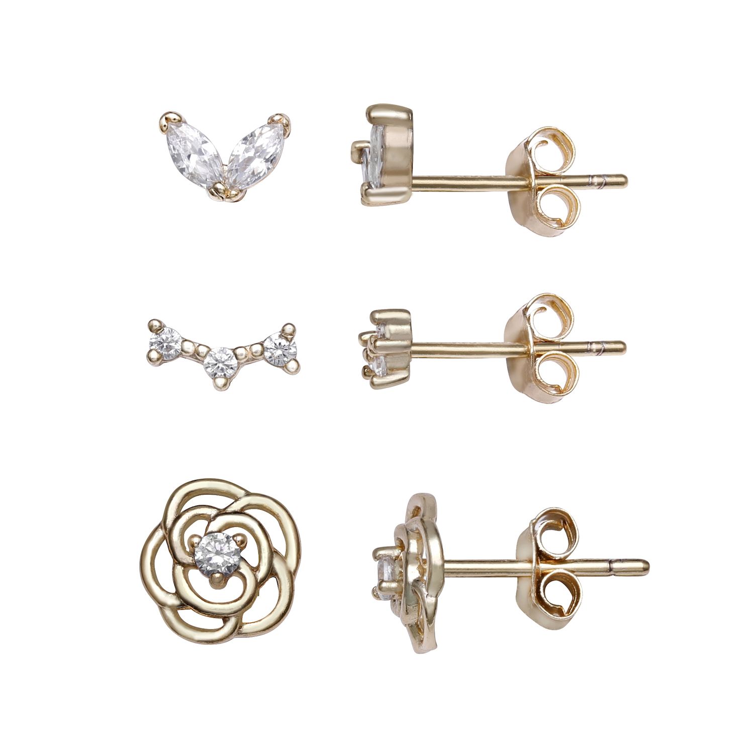 Image for LC Lauren Conrad Sterling Silver Marquise, Crawler & Flower Stud Earring Set at Kohl's.