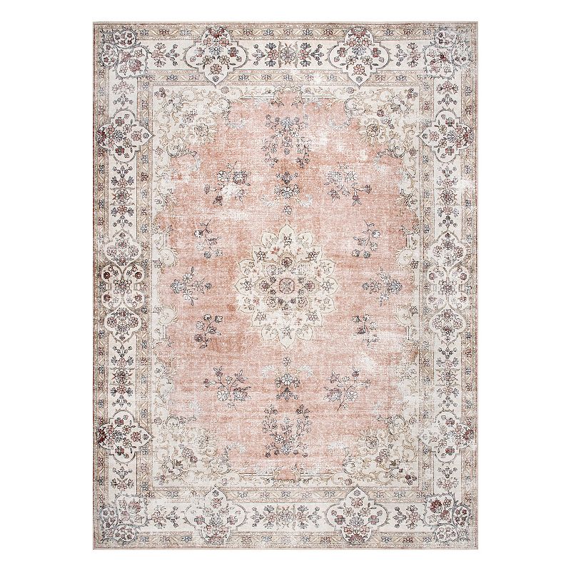 nuLOOM Ren Machine Washable Vintage Floral Rug, Orange, 3X5 Ft